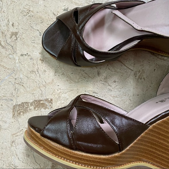 N.Y.L.A Yuki Brown Peep Toe High Wedge Sandal - Picture 11 of 14